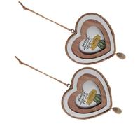 HOODANCOS 2Pcs Wooden Heart-Shaped Mini Picture Frames Vintage Wall Decor Ornaments for Tiny House, Mini Photo Frame Craft for Home and Valentines Display