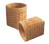 HOODANCOS 2Pcs Woven Wood Pen Holder Set, Handmade Rattan Desk Storage Basket for Office Supplies, Creative Mini Pencil Pot Organizer for Keys and Small Items