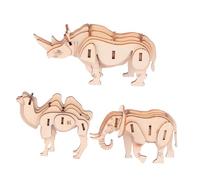HOODANCOS 3 Pcs Wooden Animal Puzzle Kits Easy Assembly Educational Crafts for Elephants Camels Rhinos Smooth Polished Safe Material Stimulates Creativity and