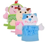 HOODANCOS 3pcs Bath Mitts Massage Gloves Animals Wash Mitts Deep Cleaning Sponge Pe Mesh Assorted Color Bathing Supplies