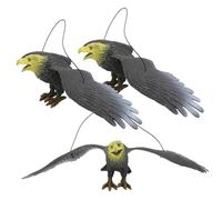 HOODANCOS 3pcs Large Realistic Eagle Hanging Decorations Outdoor Plastic Ornaments for Garden Porch with Wind-activated Rotating Design to Frighten Birds