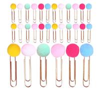 HOODANCOS 40pcs Cute Paperclip Bookmarks with Colorful Pompom Design, Decorative Metal Clips for Organizing Documents and Planner Pages, Multipurpose Use for Students and Random Color