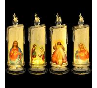 HOODANCOS 4Pcs LED Jesus Candle Lamp with Base Holy Night Candle Light for Christmas Easter Religious Party Favor and Devotional Decor