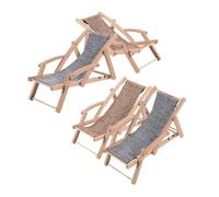 HOODANCOS 4pcs Mini Wooden Beach Chair Models Compact Folding Dollhouse Deck Chairs for DIY Fairy Garden Home Decor Summer Themed Accessories