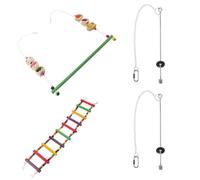 HOODANCOS 4pcs Parrot Swing Ladder Bird Feeder Fruit Vegetable Stick Holder Wood Set for Bird Cage Entertainment Chew for Parrots