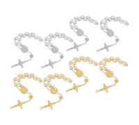 HOODANCOS 4pcs Prayer Beads Bracelet with Cross Pendant Floral Edge Imitation Pearl Rosary Wrist Chain for Men and Women Spiritual Jewelry for Baptism Wedding Favors Yoga and Daily Devotion