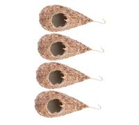 HOODANCOS 4pcs Rustic Woven Hanging Bird Nests Natural Straw Simulation for Birds Shelter Outdoor Garden Supplies for Canaries Parrots Larks