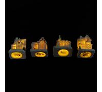 HOODANCOS 4pcs Village House Ornaments Christmas Home Decor Xmas Decoration Tabletop Figurine Beige