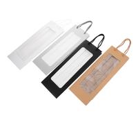 HOODANCOS 4pcs Wine Carrier Bags with Window Paper Wine Bottle Wrapping Bags with Handle 12.5x8.5x36cm Kraft White Black and Silver for Christmas Party