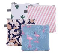 HOODANCOS 4Pcs Zipper Sanitary Napkin Bags for Travel Period Storage Multipurpose Tampon Organizer Pouches for Women Pads Coins Cards with Floral Cactus Flamingo Stripe Designs