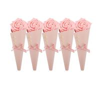 HOODANCOS 5 Pcs Pink Flower Cone Candy Bags with Bow Tie, Creative DIY Wedding Sweets Holder, Decorative Paper Candy Storage Pouch for Party Wrapping