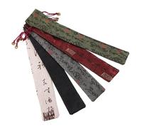 HOODANCOS 5pcs Ancient Style Cotton Fan Covers with Drawstring Handheld Folding Fan Storage Bags in Khaki Gray Black Red Green Portable Organizer for Travel Parties and Daily Use