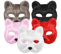 HOODANCOS 5pcs Fox Animal Masks with Elastic Band for Adjustment and Breathable Plastic Material, High Simulation Design Cosplay Masks for Party and Decoration for Taking Photos