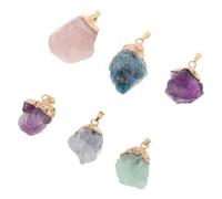 HOODANCOS 6pcs Natural Stone Pendants Set Irregular Crystal Quartz Charms for Jewelry Making, Pre-Hole Amethyst Blue Phosphorite Rose Quartz Green Fluorite Blue Crystal Pendants for DIY