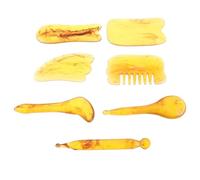HOODANCOS 7pcs Amber Gua Sha Massage Set Resin Scraping Tool for Meridian Acupressure, Facial Body Massage, Head and Foot Massager with Velvet Pouch for Relaxation and Muscle Relief