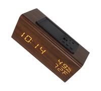 HOODANCOS Adjustable Brightness Wooden Digital Desk Clock with Alarm Temperature Humidity Display Dual Power USB Aaa for Bedroom Bedside Multifunctional Triangular LED Electronic Alarm Clock