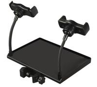 HOODANCOS Adjustable Clip-on Microphone Stand Tray with Phone Holder and Black Plastic Sound Card Shelf for Music Stand and Microphone Storage, for Lectures and Stage Use