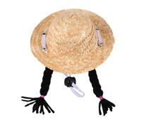 HOODANCOS Adorable Cat Woven Sun Protection Hat Wig with Black Braids Wool Material Cute Pet Accessories for Cats Stylish Party Costume Headwear Protects Eyes From Bright Sunlight