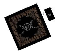 HOODANCOS Black Fabric Tarot Table Cloth and Storage Pouch for Tarot Cards with Printing Practical Design Suitable for Divination
