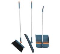 HOODANCOS Broom and Dustpan Brush Set with Long Handle Floor Scrubber and Shower Wiper Squeegee for Home Cleaning, Stainless Steel and Pp Material, Blue Colour, Keeps Surfaces Dry and Clean