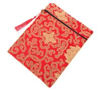 HOODANCOS Buddhist Scriptures Bag Red Brocade Fabric Pen Pouch Quran Cover Case Book Sleeve Coin Wallet Jewelry Storage with Unique Spiritual Pattern for Daily Use