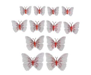 HOODANCOS Butterfly Pvc Material Creative 12pcs Refrigerator Magnets 3d with Magnetic Back Bright Red Colour Delicate Design Cling to Metal Surface for Theme Party and Christmas Decoration