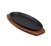 HOODANCOS Cast Iron Steak Frying Pan with Wooden Base Sizzling Platter for Barbecue Grill Oven Versatile Cooking Heat Control and Quick Heat Distribution