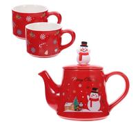 HOODANCOS Ceramic Christmas Teapot and Cup Set 550ml Teapot with 220ml Cups, Practical and Convenient to Grip, Red Decorative Home Tea Pot with Xmas Elements, Elegant Holiday Tea Drinking