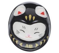 HOODANCOS Ceramic Fortune Cat Tumbler Figurine Japanese Style Black Lucky Cat Desktop Ornament Small Cartoon Statue for Home Decor and Office Display