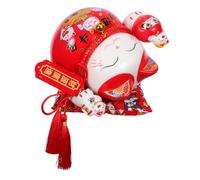 HOODANCOS Ceramic Maneki Neko Piggy Bank Red Feng Shui Money Saving Pot Japanese Porcelain Coin Container for Home Decor and Financial Growth gift for for for for for for