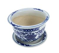 HOODANCOS Ceramic Plant Pot for Indoor Plants with Drainage Saucer Round Flower Planter Chinese Blue and White Porcelain Bonsai Storage Pot for Home and Office Decoration