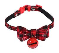 HOODANCOS Christmas Dog Collar Adjustable Soft Pet Collar with Black Bow Tie, High Elasticity Safety Buckle, Medium 22-35Cm for Cats and Dogs