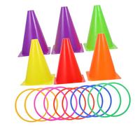 HOODANCOS Colorful Plastic Sports Cones with Tossing Rings for Lightweight Football Training Markers for Soccer Practice and Outdoor Games Cones Rings Included Random Color