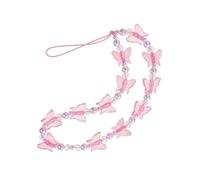 HOODANCOS Crystal Butterfly Lightweight and Easy to Install Phone Strap Pink Decorative Phone Lanyard Made of Plastic and Resin, for Keys and Camera Accessories