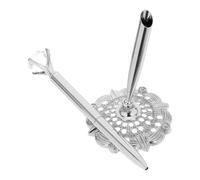 HOODANCOS Elegant Silver Metal Pen Stand with Smooth Ballpoint Pen for Comfortable Writing Experience Graduation Gifts for Office Desktop or Reception Desk Use
