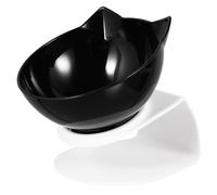 HOODANCOS Elevated Cat Food Feeder and Water Drinking Bowl, Tilted Neck Protection Design, Sturdy Black Single Bowl for Pet Feeding