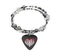 HOODANCOS Guitar Pick Bracelet Beaded Stretch Adjustable for Men Women Skull Heart Pendant Punk Gothic Rocker Style Valentine Day Jewelry