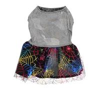 HOODANCOS Halloween Themed Dog Skirt in Shiny Silver Polyester with Spiderweb Printing, Comfortable and Easy to Put, for Holiday Parties and Pet Halloween Costumes