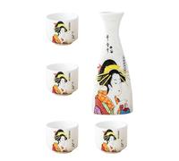 HOODANCOS Japanese Style Ceramic Sake Set 1 Pot with 4 Cups, Home Wine Holder and Storage, Traditional Japanese Sake Serving Kit for Household Use