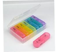 HOODANCOS Large Weekly Medicine Organizer Box with Double Lid Design Rainbow Color-Coded Compartments for Travel and Home Use Portable Pill Storage Container for Vitamins and Supplements