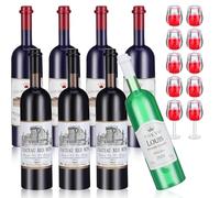 HOODANCOS Mini Wine Glasses and Dollhouse Drink Bottles, 18Pcs Plastic Miniatures, 1:12 Scale, Mixed Color Bottles, Suitable for Dollhouse Kitchen and Display
