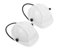 HOODANCOS Miniature Construction Hard Hats 2Pcs with Plastic Shell and Spring Strap for Dollhouse Accessories and Pet Safety in White, for Party Decorations and Play