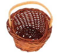 HOODANCOS Miniature Woven Basket with Handle Small Round Rattan Basket for Dollhouse Decor Easter Candy Holder for Party Favors and Craft Storage