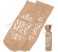 HOODANCOS Mr Mrs Jute Wine Bottle Holder 2pcs Set, Retro Style Portable Wedding Wine Bags for Engagement and Couple Celebration Wrapping