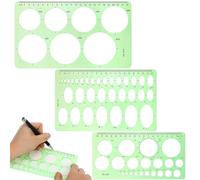 HOODANCOS Multi-Purpose Drawing Templates Set Geometric Shapes Including Circle, Ellipse and Square 3 Pcs with Metric System Measuring Rulers Abs Plastic Green for Students for Art Design