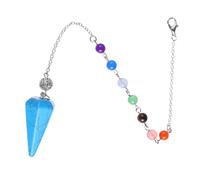 HOODANCOS Natural Blue Turquoise Crystal Pendulum Hexagonal Pyramid Pendant with Chain for Dowsing Divination and DIY Jewelry Craft in and Chakra Therapy
