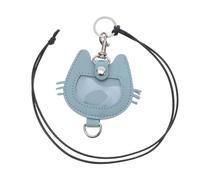 HOODANCOS Pet Hair Keepsake Keychain Blue Leather Memorial Key Holder for Cat Head Design Practical Fur Storage Pendant Thoughtful Gift for Cherished Companions