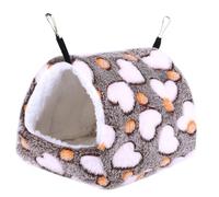 HOODANCOS Pet House Wall Mount Hanging Hamster Bed Winter Warm Hanging Hammock for Small Pets with Hook 16x13x16cm Coffee Heart Pattern Suitable for Guinea Pigs and Rats