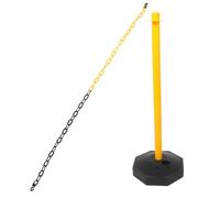 HOODANCOS Plastic Traffic Delineator Post with Refillable Water Base, Yellow Safety Bollard with 1m Black-Yellow Chain, Parking Barrier for Driveways and Construction Site Safety