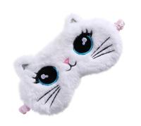 HOODANCOS Plush Sleep Mask Elastic Band Soft Breathable Eye Cover for Blocking Light Comfortable Nap Blindfold for Boys and White Cartoon Cat Design